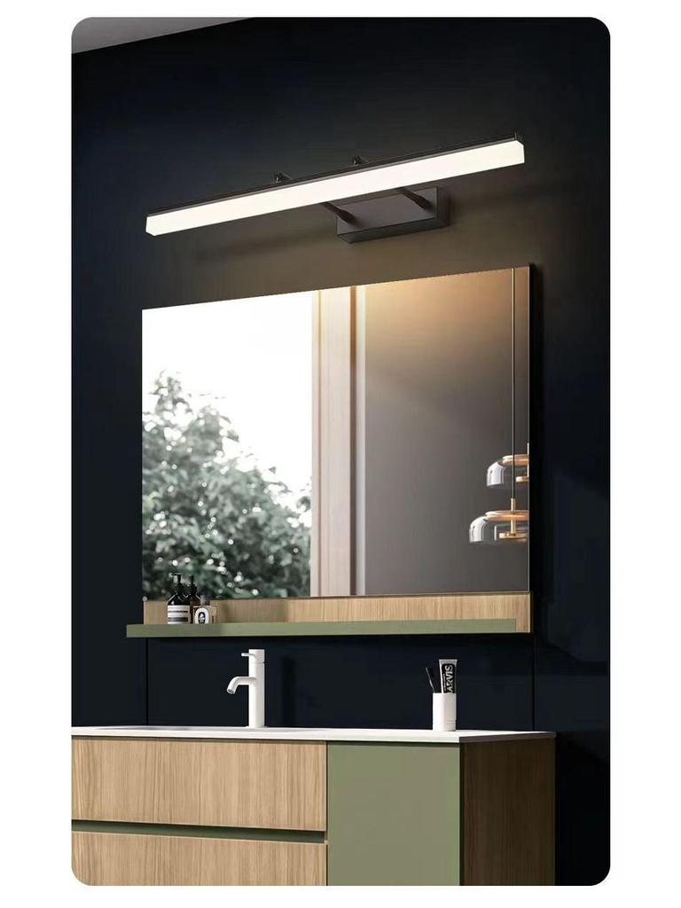 Waterproof LED Vanity Light with Retractable Bracket and Mist-Proof Acrylic Shade for Bathroom Mirrors.