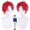 Anime WONDER EGG PRIORITY Momoe Sawaki przebranie na karnawał czerwona peruka z niebieskim płaszczem koszula spodnie stroje świąteczne ubrania karnawałowe