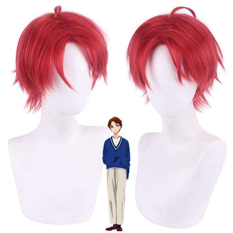 Anime WONDER EGG PRIORITY Momoe Sawaki przebranie na karnawał czerwona peruka z niebieskim płaszczem koszula spodnie stroje świąteczne ubrania karnawałowe