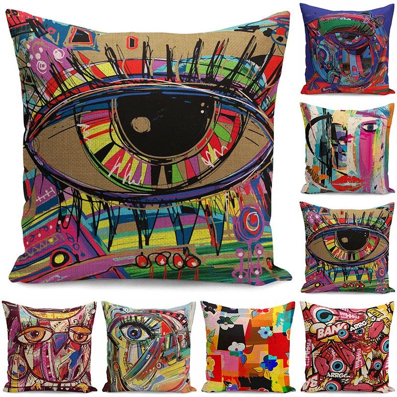Stylish Colors Graffiti Cushion Covers With Invisible Zipper For Easy Cleaning
