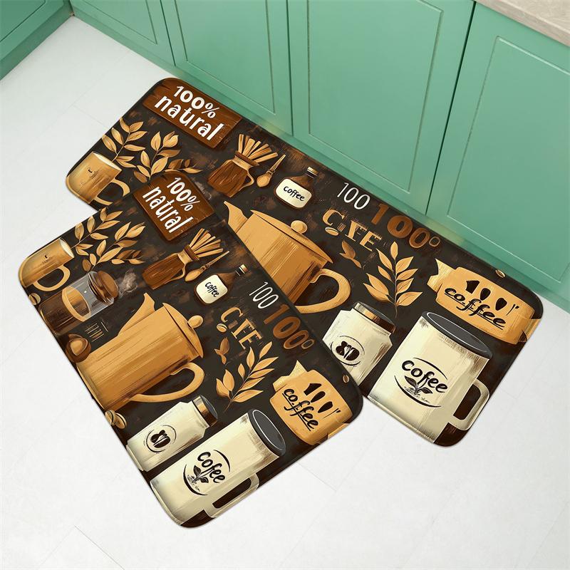 1of tableware pattern flannel kitchen floor mat, entrance door mat, bedroom absorbent door mat, living room floor mat, hand wash
