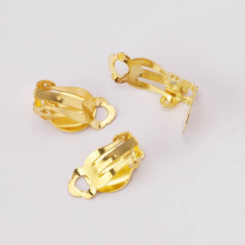 50pcs Ear Clips Earrings Gold Silver Plated Iron Blank Setting Base Fit 10mm Glass Cabochons DIY Jewelry Making Components