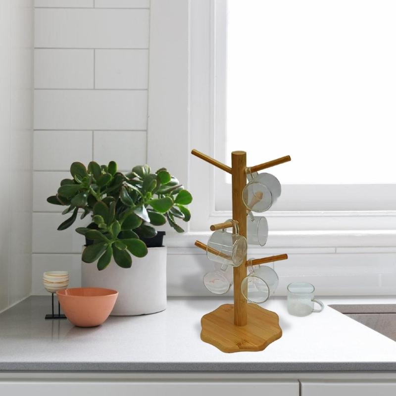 Sturdy Bamboos Cup Holder Drying Rack For Kitchen Bathroom Countertop Organize Cups Utensils Keys Jewelry