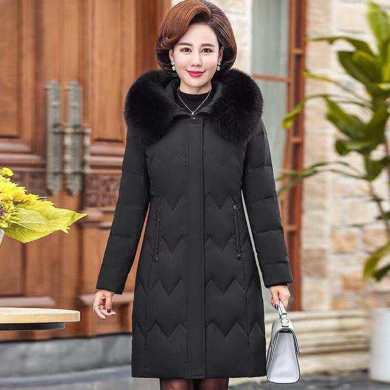 

Пуховик из белого утиного пуха средней длины, подходит для мам среднего и пожилого возраста, теплая куртка 5XL чёрный