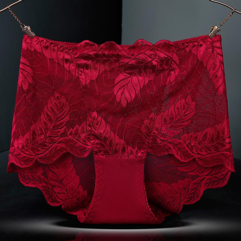 Plus Size Female Summer Hollow Lace Sexy Without Mark To Close Abdomen High Waist Triangle Briefs