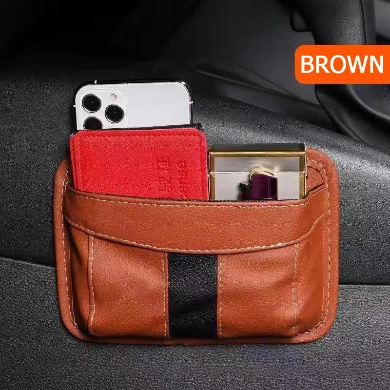 Self Adhesive Car Storage Pocket Sticky Organizer Bag Seat Back Side Door Leather Stowing Tidying Kit for Phone Purse Card