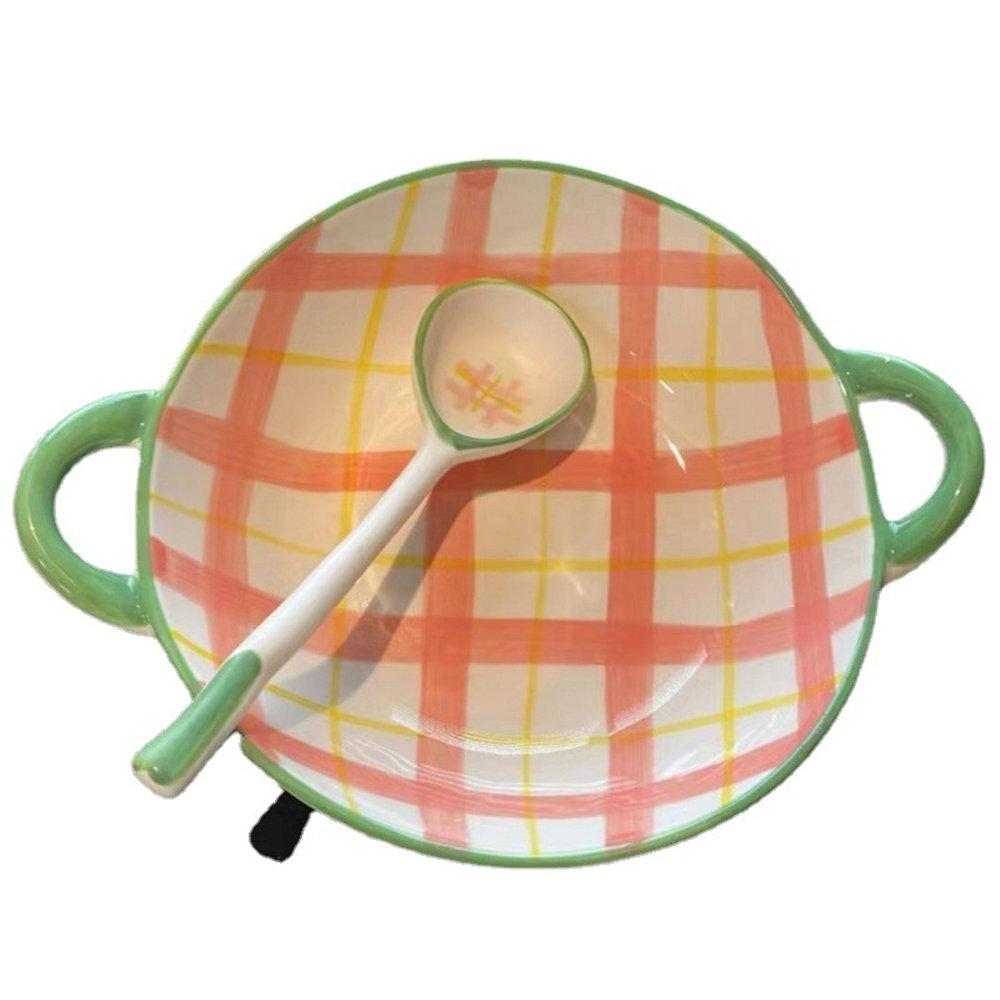 Hand-Painted Flower Ceramic Bowl with Spoon - Multi-Use Salad/Snack/Dessert Bowl for Breakfast Oatmeal Microwave Safe Kitchenwar