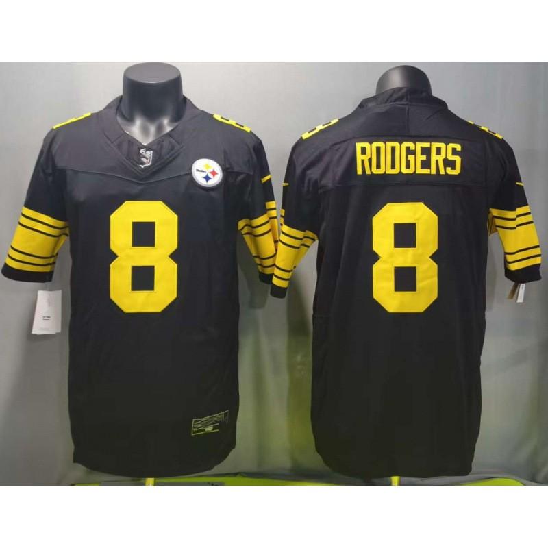 Pittsburgh Steelers 8 Rodgers Benutzerdefiniertes besticktes Rugby-Trikot Schwarz Mit Gelber Schrift Medium gray