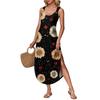 Damen Sommer Langes Kleid, Ärmellos Mit Seitenschlitzen, Langes Camisole-Kleid Mit Blumendruck