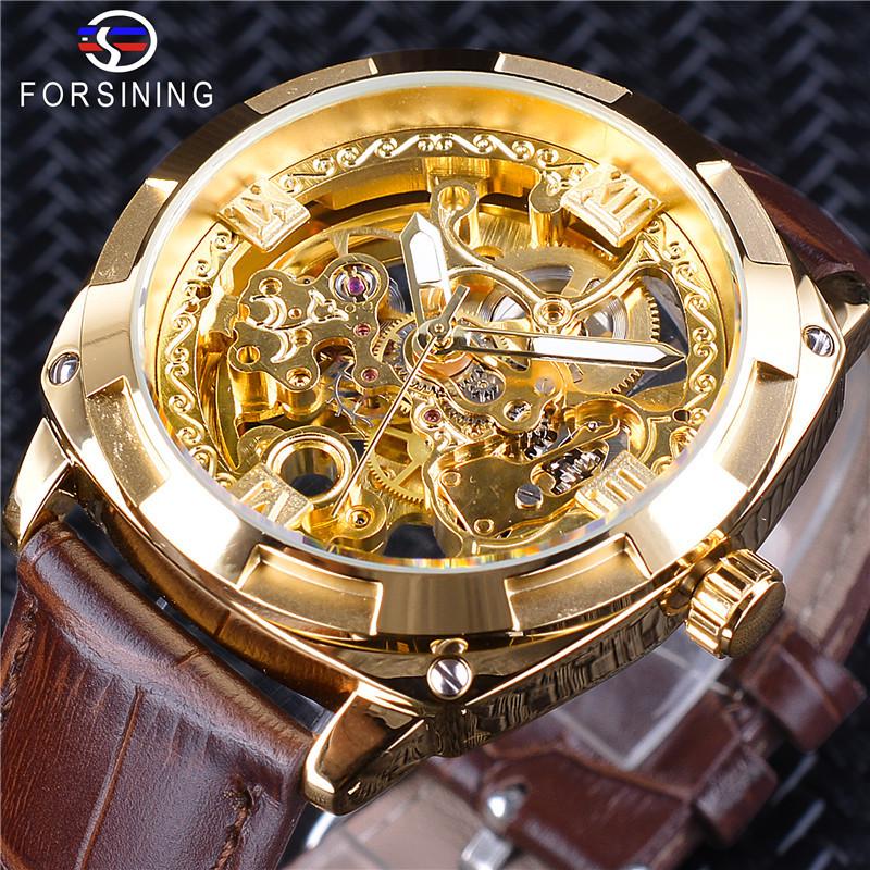 Forsining Gold Waterproof Mechanical Watch, Men S Fashion Casual Automatic Mechanical Watch