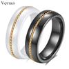 New Personalized and Simple 6MM Wide Stainless Steel Chain Black and White Ceramic Ring for Couples
