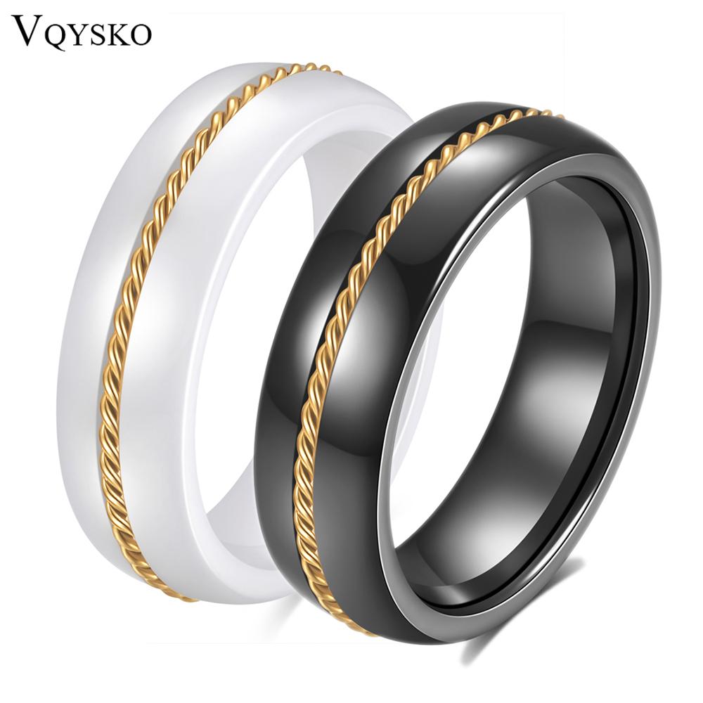 New Personalized and Simple 6MM Wide Stainless Steel Chain Black and White Ceramic Ring for Couples