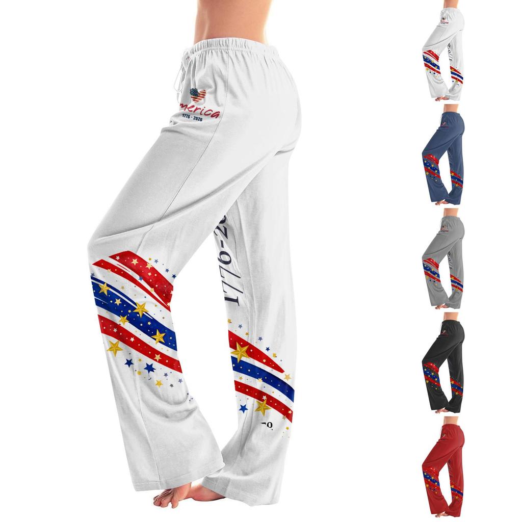 Women's Drawstring Independence Day Festival Printed Trousers Casual Pants