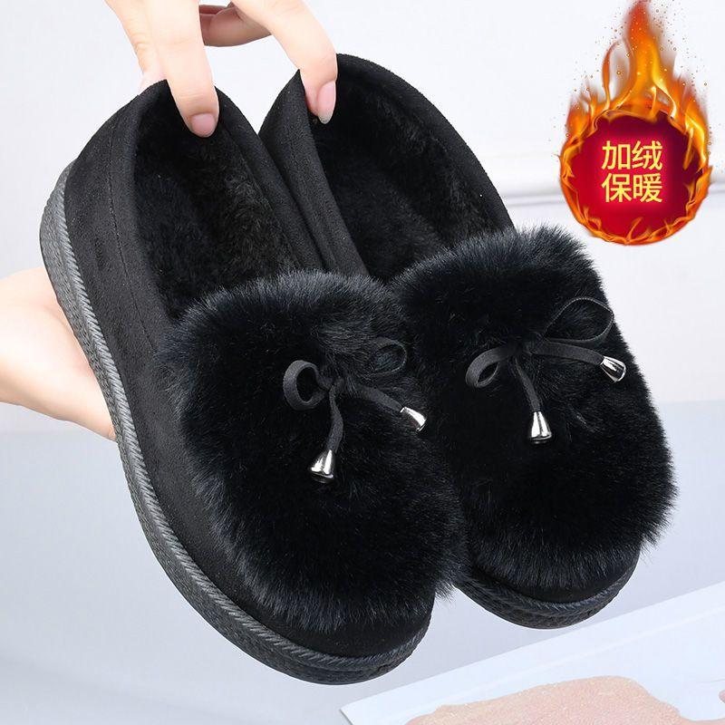 New Autumn and Winter Fluffy Shoes Women's Velvet Warm Women's Cotton Shoes Flat-soled Doudou Shoes Old North Cloth Shoes Versatile Casual