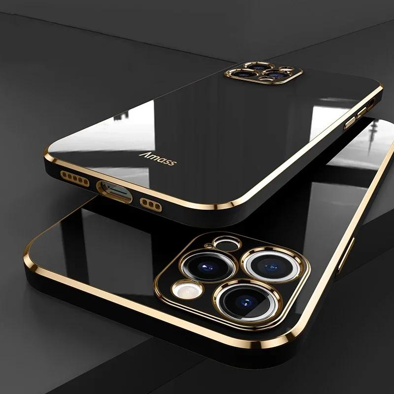 Luxury Solid Color Silicone Soft Case For IPhone 16 15 14 11 12 13 Pro Max Mini 16 Plus Plating Glossy Shockproof Protect Cover