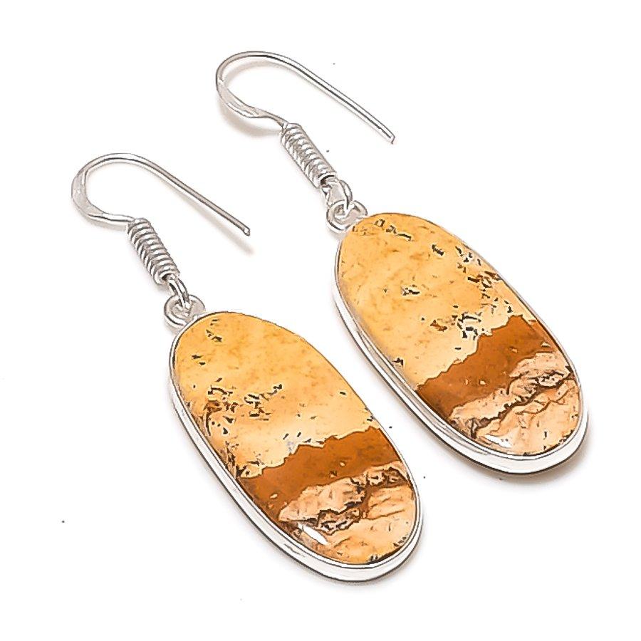 Натуральный Камень Яшма Картина Ручная Работа Серьга из Стерлингового Серебра 925 пробы 1,85 AE-11510