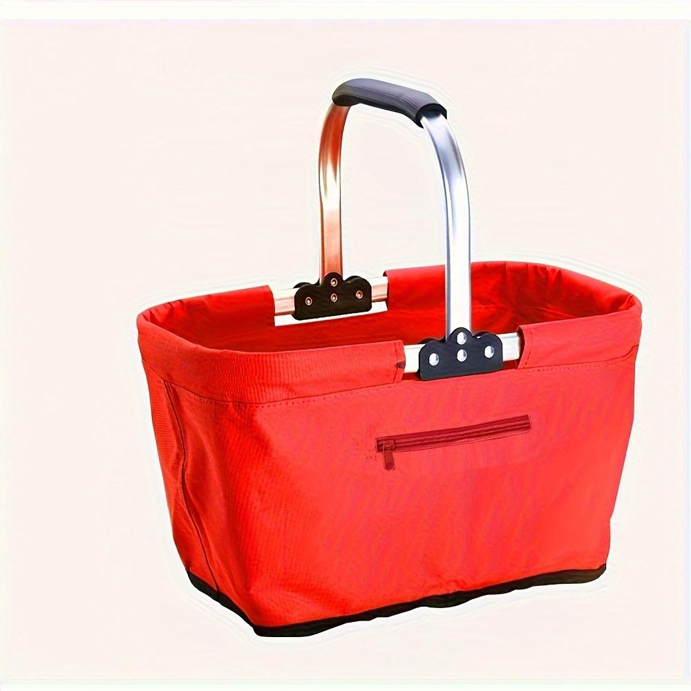 Foldable Aluminum Frame Basket with a Large Zippered Side Pocket and a Foldable Oxford Cloth Shopping Handbag