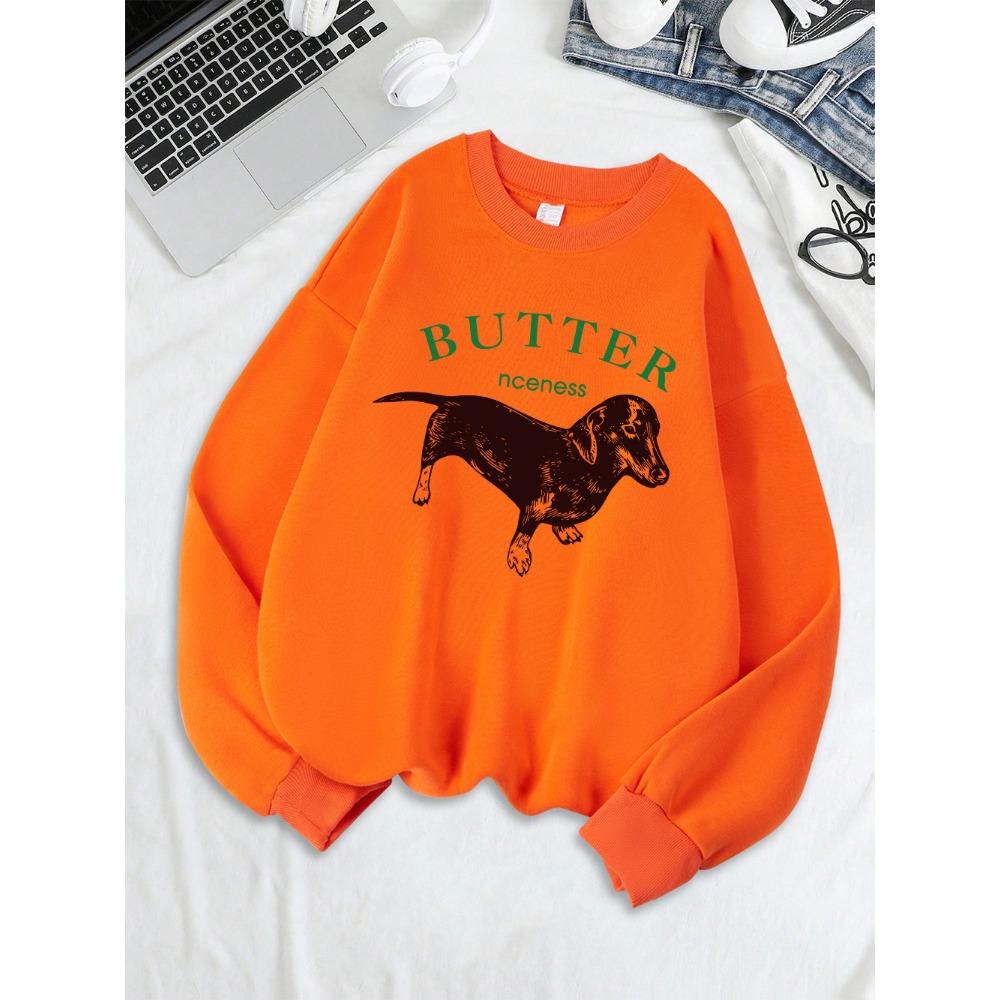 Roztomilé mikiny s potiskem jezevčíka Dámské Zimní Teplé Mikiny Pohodlný Volný Pulovr Ležérní Kulatý Výstřih Dámské Oblečení