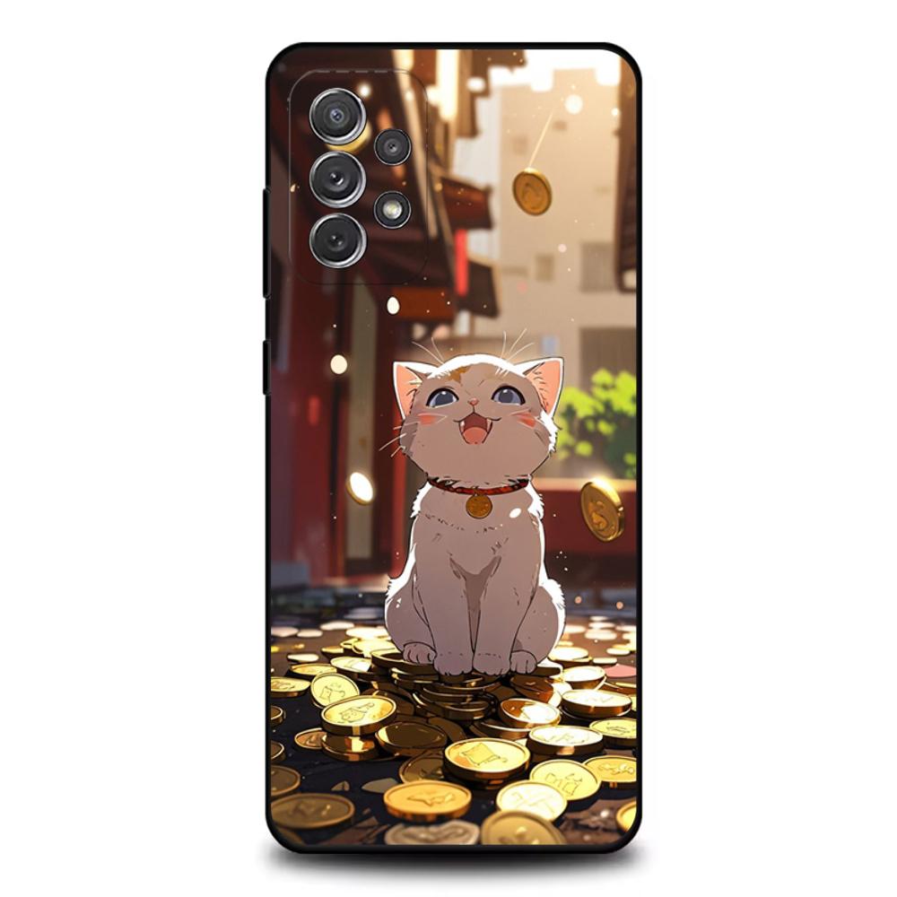 Cartoon Lucky Cat Phone Case For Samsung S25,S24,S21,S22,S23,S30,Ultra,S20,Plus,Fe,Lite,Note,10,9,5G Black Cover