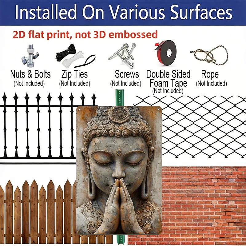 2D Flat 1pc, Golden Leaf Buddha Retro Aluminium Wall Decor Poster, Suitable for Home and Garden Decoration, Perfect Room Decor, Ideal for Use During