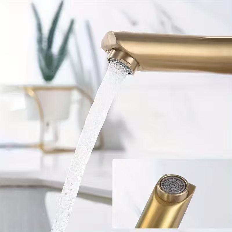 Brushed Golden Stainless Steel Faucet for Bathroom Sink, a Minimalist And Luxurious Hot And Cold Water Tap.