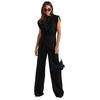Women Two Piece Outfits Summer Sleeveless Irregular Hem Top And Wide Leg Pants Set Casual Business Office Set