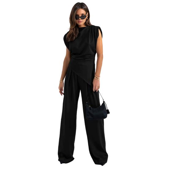 Women Two Piece Outfits Summer Sleeveless Irregular Hem Top And Wide Leg Pants Set Casual Business Office Set