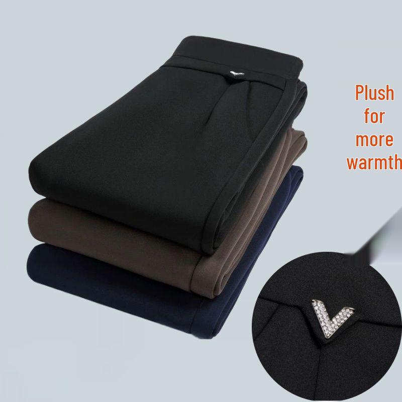 High-Waisted Winter Pants for Elderly Women - Loose, Thick, Velvet-Lined, Casual Long Style