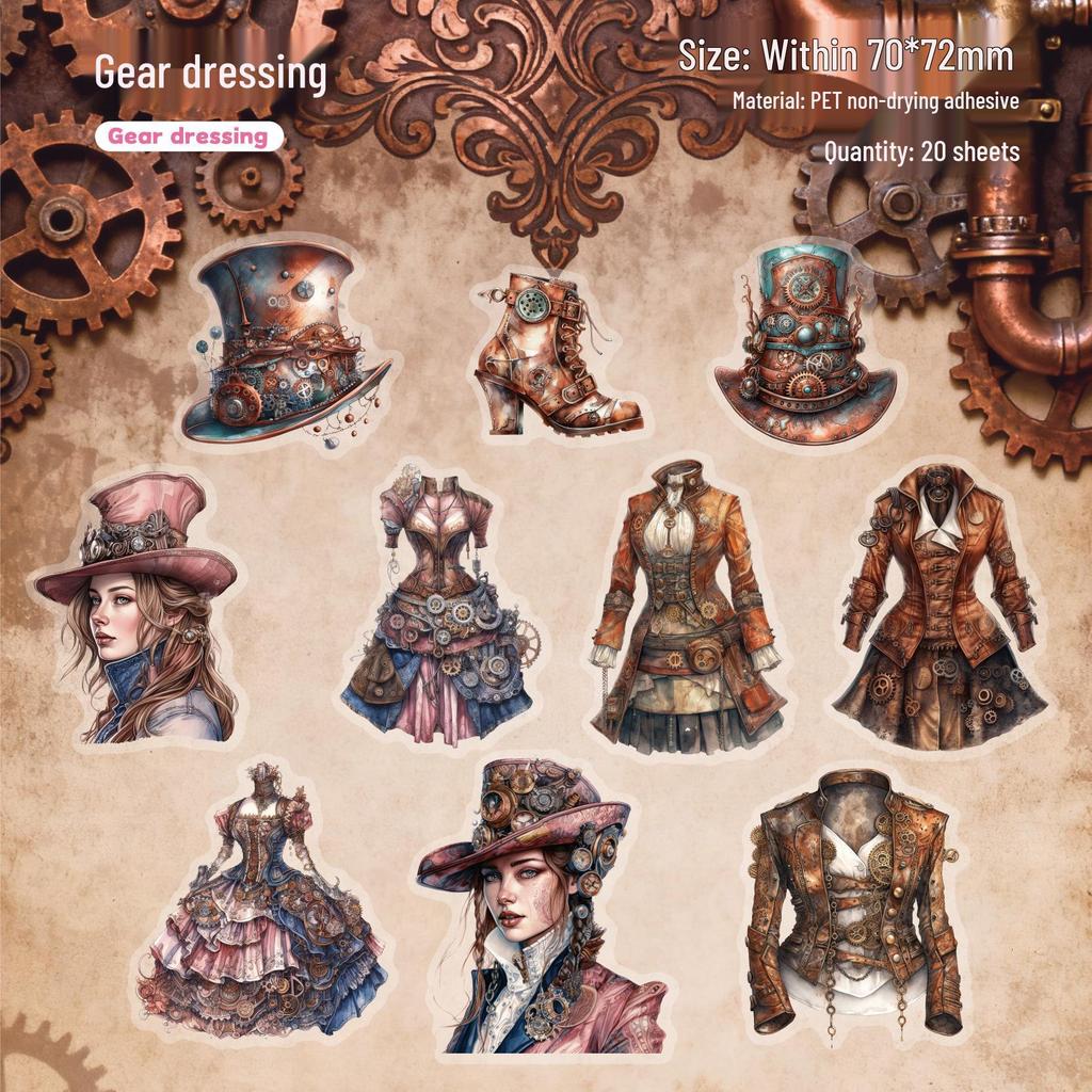 Steampunk Era Retro Character Decorative Stickers - 20 Sheets for Creative DIY Journaling