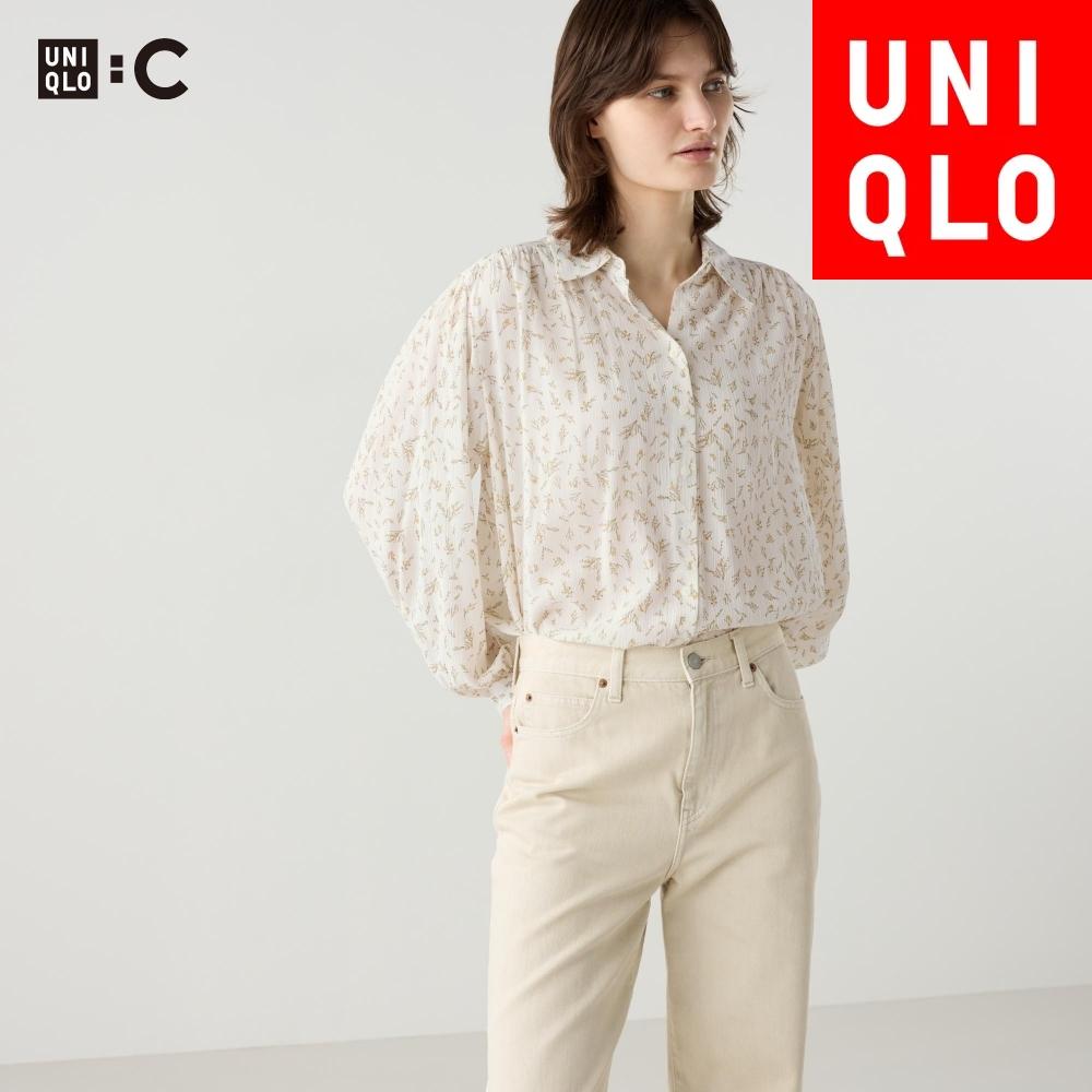 

Прозрачная блузка с принтом Uniqlo 01 OFF WHITE/WOMEN S