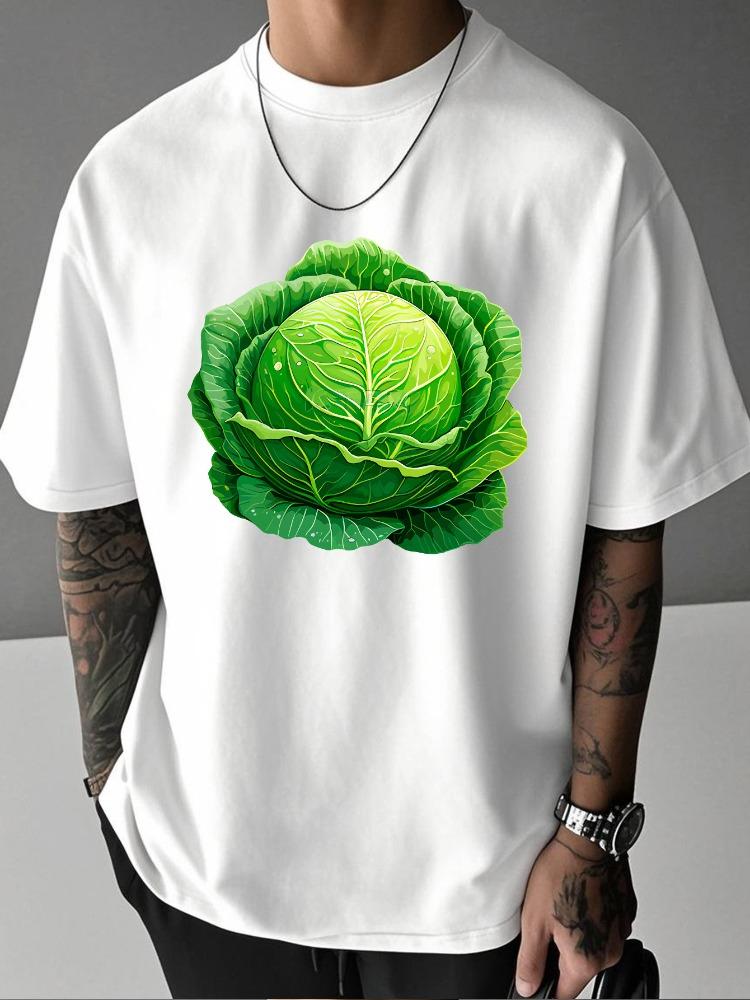 Unisex Summer Oversized T Shirt Green Cabbage Vegetable Graphic Short Sleeve Loose Tees Streetwear Male Daily Casual Fashion Tops