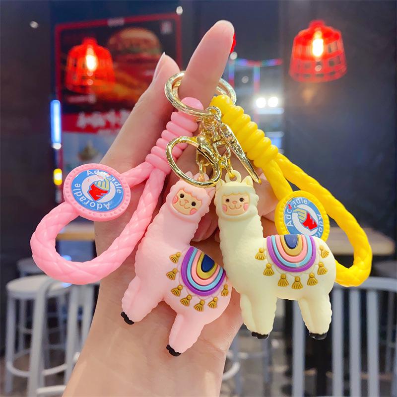 Charming Cartoon Alpaca Keychain & Car Pendant - Personality Figure Bag Ornament with Lanyard Gift