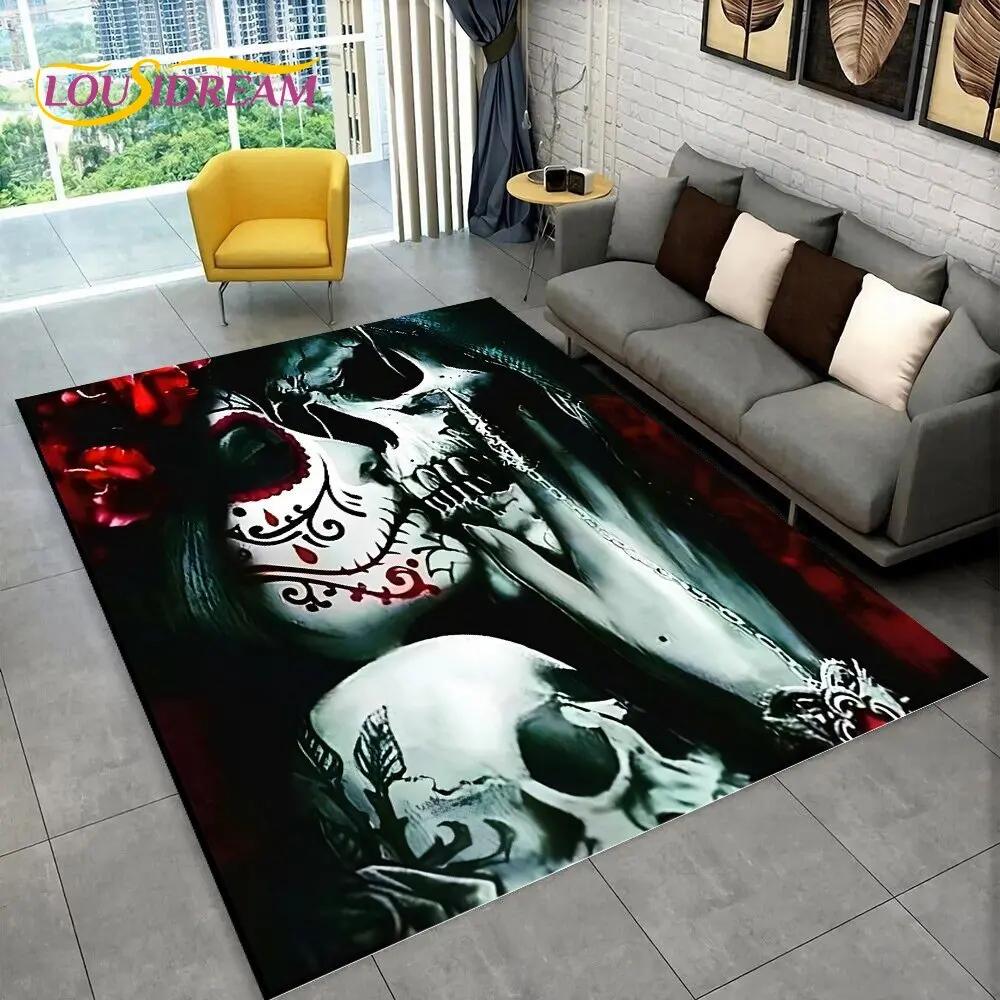 3D Gothic Horror Female Skull Dead Girl Area Rug,Carpet Rug for Home Living Room Bedroom Sofa Doormat Decor,Non-slip Floor Mat