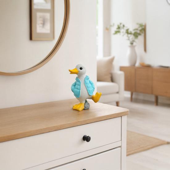 Duck Figurine Ornaments, Resin Cute Duck Sculpture with Down Jacket Desktop Decor for Home Office Car, Duck Miniature Scene Decoration