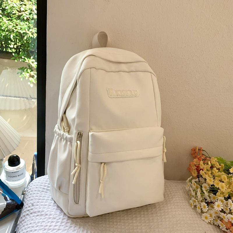 Student Solid Color Schoolbag Women's College Style Backpack Letter Large Capacity Backpack