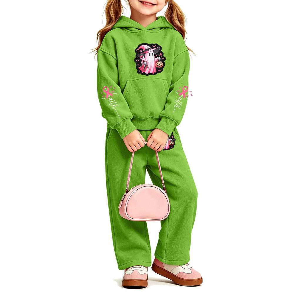 Girls' Print Hoodie and Sweatpants Set, 2-Piece Outfit for Casual Wear