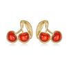 Exquisite Inlaid Diamond Fruit Series Stud Earrings: Apple & Cherry - Luxurious Christmas Style