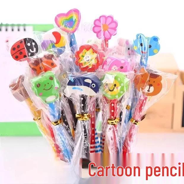 Cartoon Pencils with Erasers for Kindergarten Students - Cute Stationery for Children's Learning