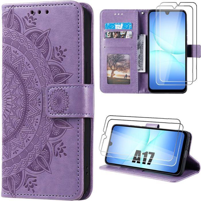 Coque de Protection - BOOLING - Samsung Galaxy A17 5G/4G - Synthécuir Motif Mandala Violet - 2 Vitre