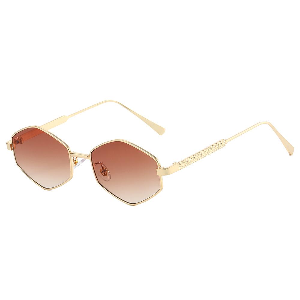 2026 New Arrival Polygon Metal Sunglasses, Angular Frame with Personalized Printed Temples, Stylish PC Lens Shades