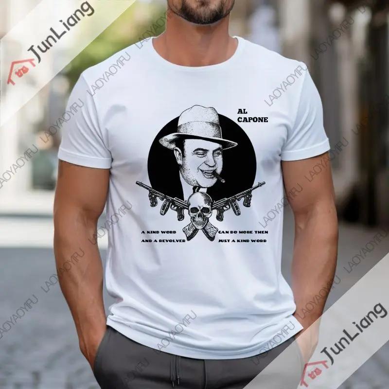 T-shirt da uomo Al Capone manica corta girocollo T-shirt gangster Mafia estiva alla moda comoda e vestibilità ampia