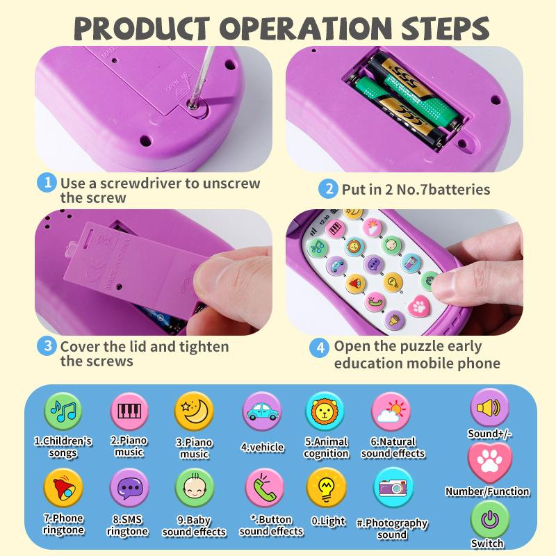 Children Puzzle Early Education Multifunctional Music Mobile Phone Baby Simulation Model Telephone Cartoon Lighting Toy Gift