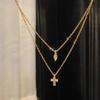 Women's Double Layer Cross Necklace – Trendy Zircon Collarbone Chain, Simple Cool Style Accessory