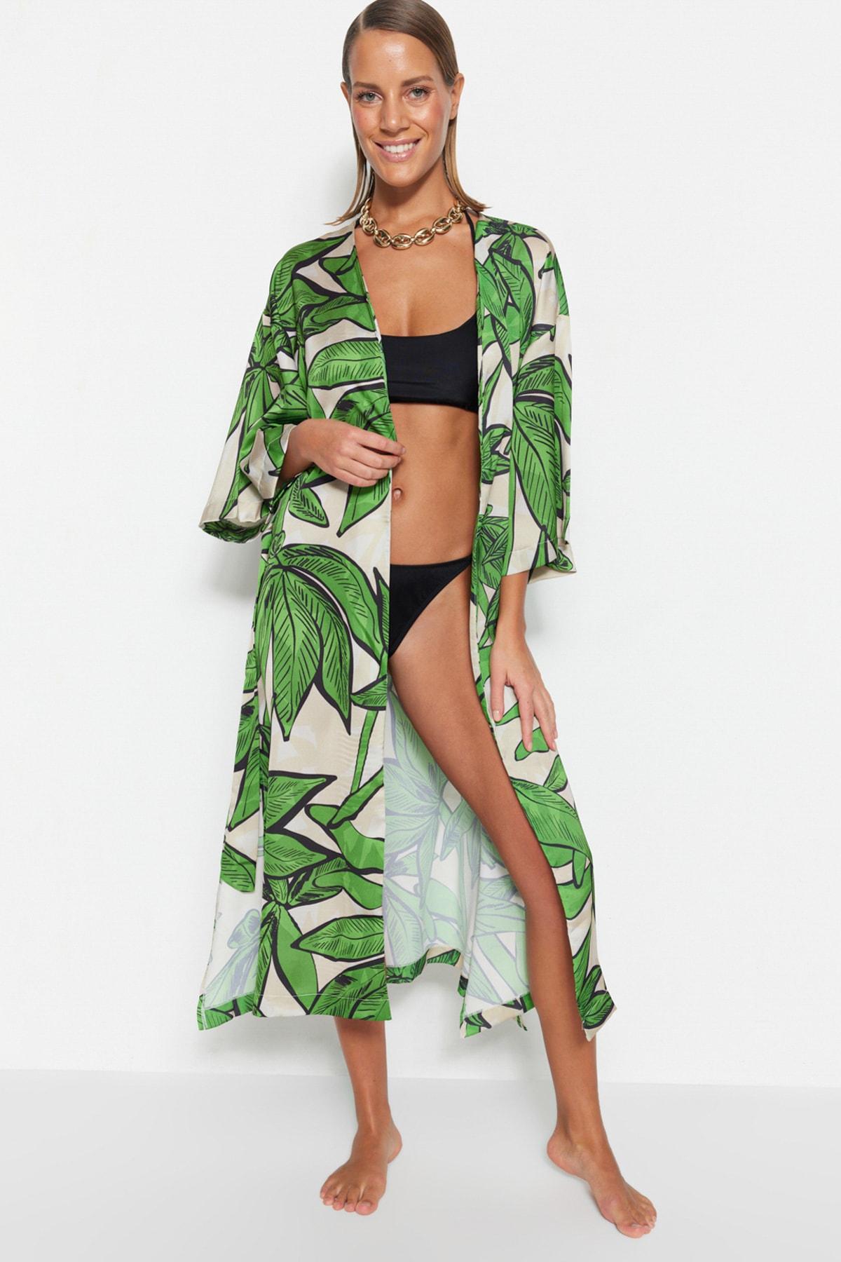 

Тканое кимоно и кафтан макси с тропическим узором и поясом TBESS23KM00061..