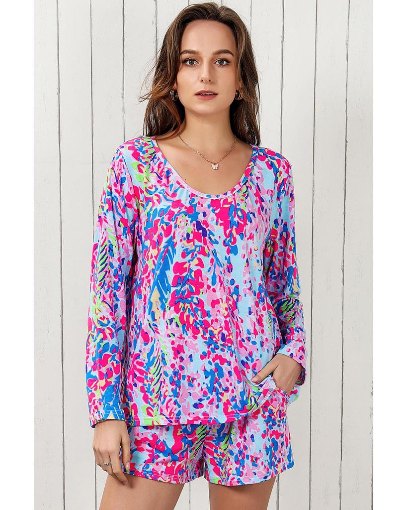 Azura Exchange Floral Long Sleeve Top and Drawstring Shorts Set