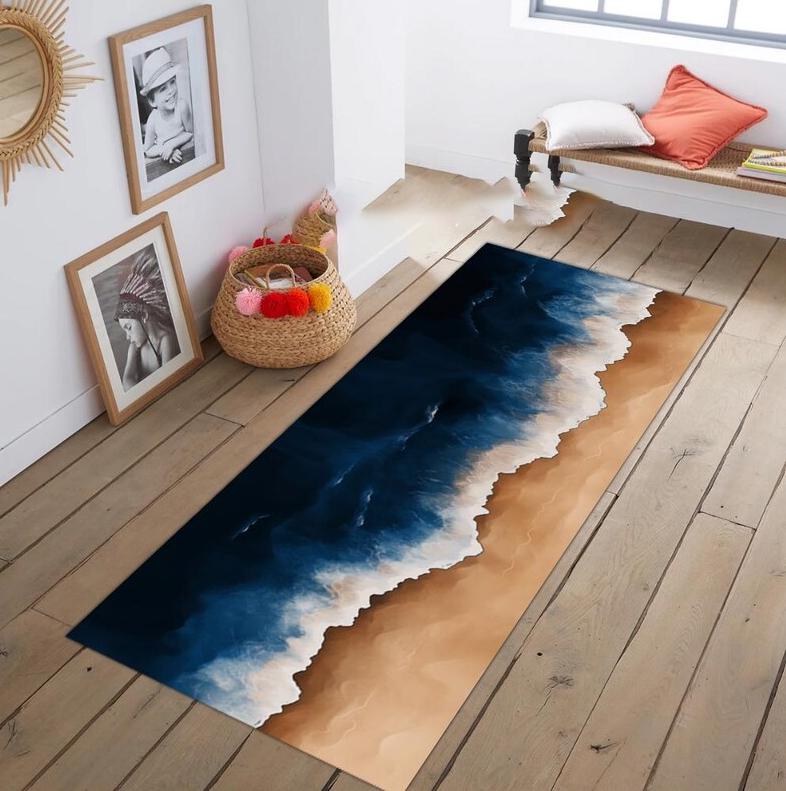 Kobercový běhoun s vlnami na oceánu Námořnický protiskluzový bavlněný podklad Obývací pokoj Ložnice Domácí dekorace Koberce
