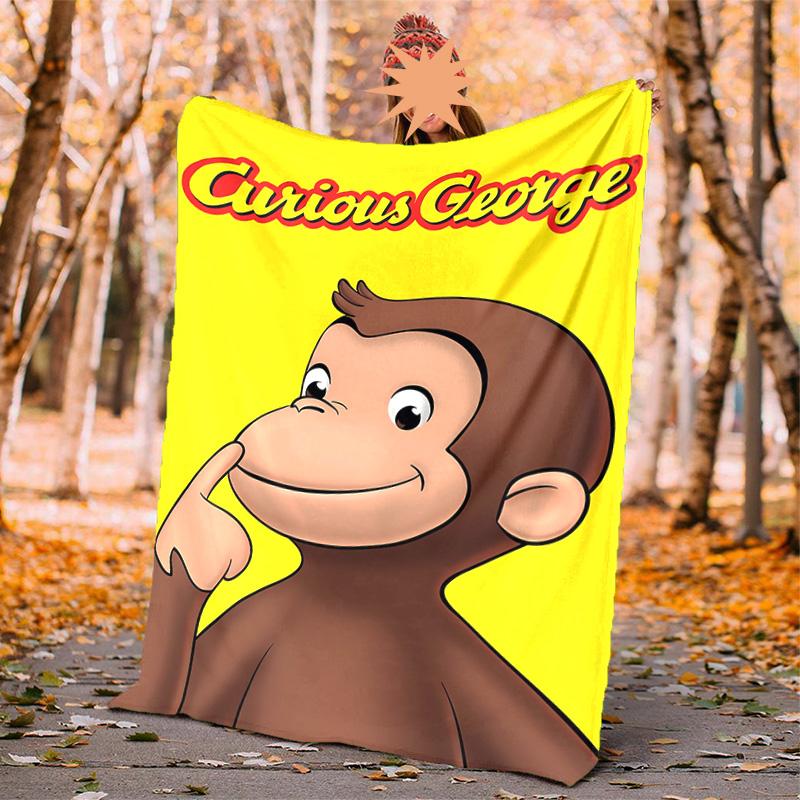 Curious George Flannel Blanket Soft Warm All-Season Throw, Design for Camping, Car Travel, Hiking Sofa, Bed, Office Perfect Gift for Parties
