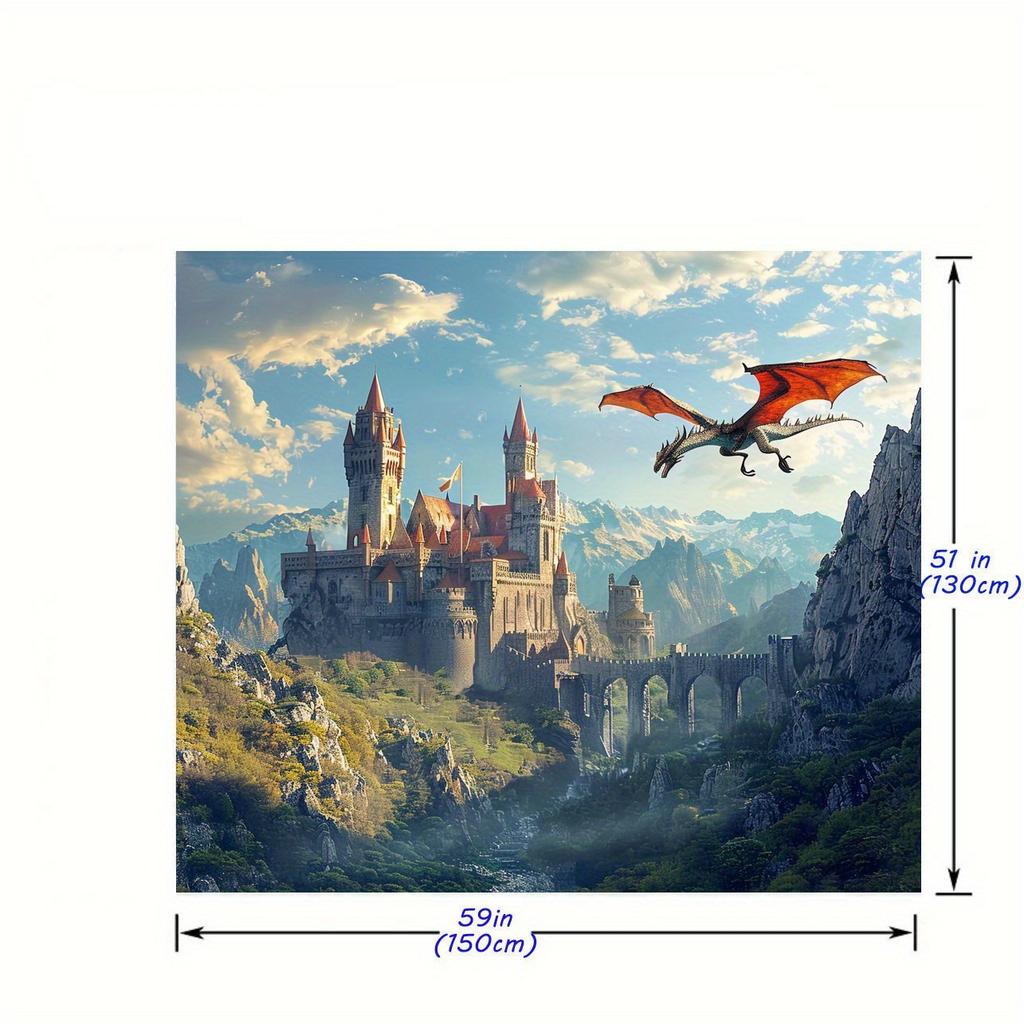 Magic Castle and Dragon Scene Background Cloth - Photography Background, Suitable for Parties, Weddings, and Events