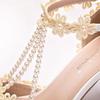 Summer Beige Green Pearl Open Toe Stiletto High Heels Bride Wedding Shoes Large Size Banquet Dress Female Sandals Big Size