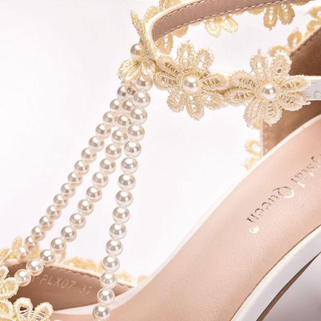 Summer Beige Green Pearl Open Toe Stiletto High Heels Bride Wedding Shoes Large Size Banquet Dress Female Sandals Big Size